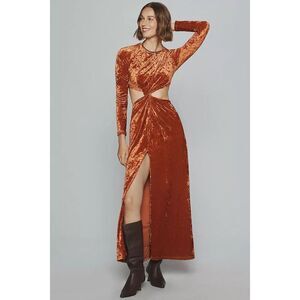 Significant Other Astrid Cutout Velvet Midi Dress Burnt Orange winter Size 4 NWT